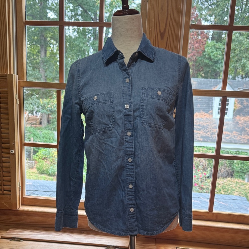 crown & ivy Women's Blue Button Down Shirt